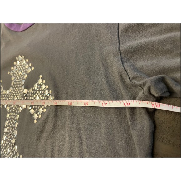 Gray and Purple Ringer Tee with Studded Cross-Sz L - Picture 8 of 9